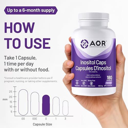 AOR - Inositol Caps 500mg, 90 Capsules - Myo-Inositol Supplement for Mood Support, Brain Health and Mental Health Supplement - Inositol Capsules - Helps Regulate Brain-Signaling Systems