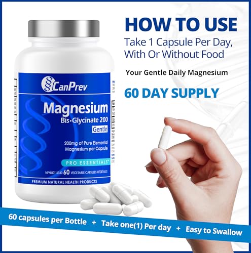 CanPrev - Bisglycinate de magnésium pur 200mg (Doux) | Supplément complexe de chélate élémentaire | Idéal pour les os, les articulations, la digestion, la constipation et un meilleur sommeil | Végétalien