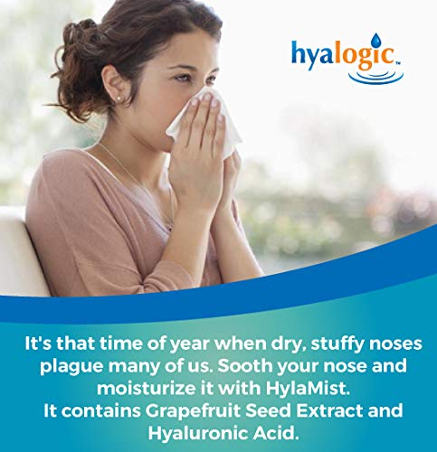 Hyalogic - Spray nasal, 59 ml - Acide hyaluronique + extrait de pépins de pamplemousse pour nez sec - Apaise et hydrate le nez sec et bouché avec le spray nasal HylaMist HA