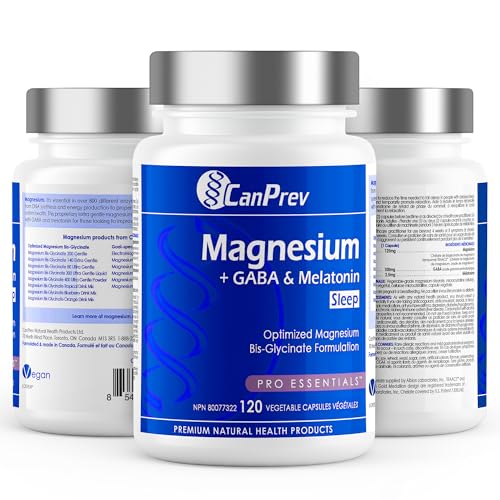 CanPrev Magnesium Bisglycinate Chelated + GABA & Melatonin, 120 Veg Caps, 120-Day Supply, Supports Restful Night, Muscle Function, Promote Relaxation & Balanced Sleep-Wake Cycle, Vegan, No GMO, Gluten