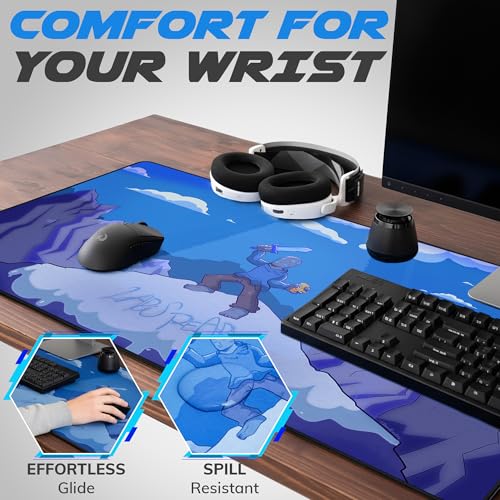 LapisPearl Extended Gaming Mouse Pad, XXL Desk Mat with Artistic Blue Cloud Design, Water-Resistant Surface, Non-Slip Rubber Base, 90 x 40 cm