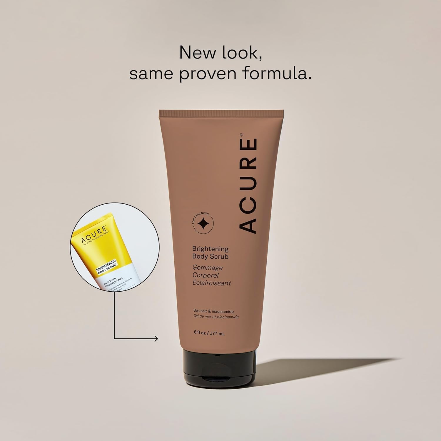 Acure Brightening Body Scrub - Exfoliating Body Scrub with Sea Salt, Scrubber for Men & Women to Smooth Sensitive Skin & Remove Dead Skin Cells, Exfoliator with Clay & Niacinamide Extract
