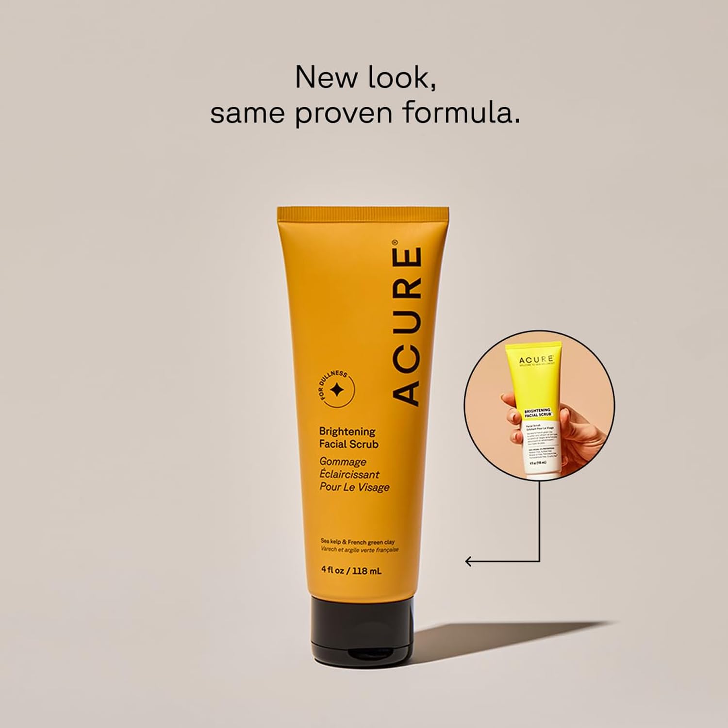 Acure Brightening Facial Scrub, Exfoliating Face Wash, Gentle Daily Scrubber & Exfoliator for Women & Men for Radiant Skin, Cleansing Wash with Sea Kelp & French Green Clay