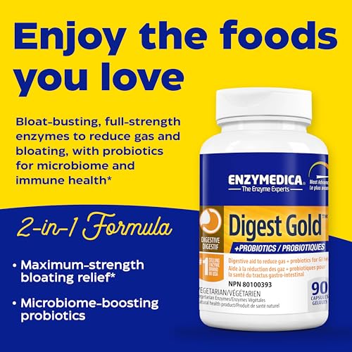 Enzymedica - Digest Gold + PROBIOTICS, 45 Vegan Capsules - Digestive Aid to Reduce Gas and Probiotics for GI Health - Indigestion, Bloating and Heartburn Relief - Non-GMO & Gluten-Free