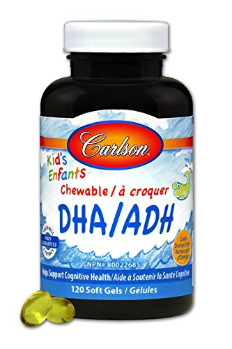 Carlson - DHA à croquer pour enfants, 100 mg de DHA, Croissance et développement, Norvégien, Sauvage, Source durable, Orange