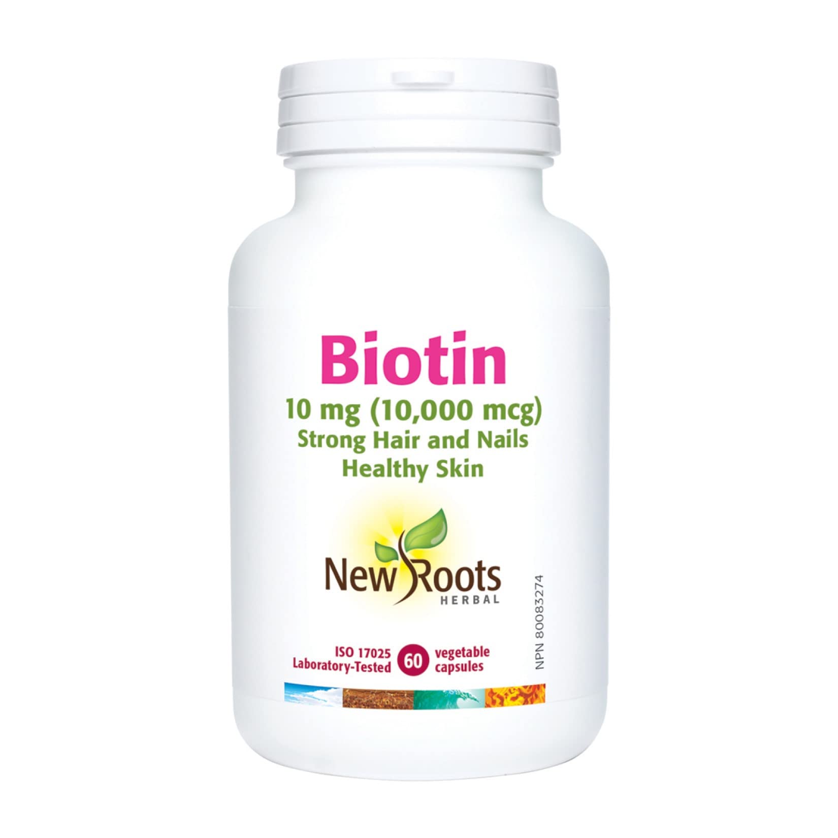 New Roots Herbal Biotin 10mg 60 Veg Caps 60-Day Supply - Nourishing Formula for Hair, Skin and Nails - Pure 10000mcg Biotin Supplement, Help Hair Texture, Strengthen Nails & Vibrant Skin, Non-GMO
