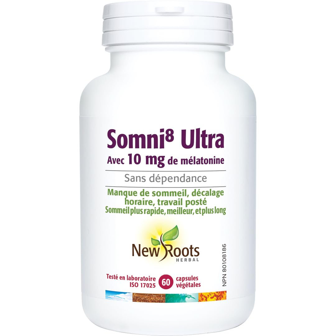 New Roots Herbal Sleep 8 Ultra, 60 Veg Capsules, 2-Month Supply, 10mg Melatonin with Soothing Herbal Blend for Restful Nights, Ideal for Travel, Shift Transitions & Relaxation, Non-GMO & Gluten-Free