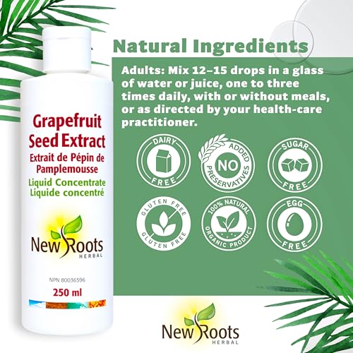New Roots Herbal - Extrait de pépins de pamplemousse (EPP) - Concentré liquide format voyage, source de vitamine C pour le bien-être quotidien, sans gluten ni soja - Favorise le confort digestif et la vitalité de la peau