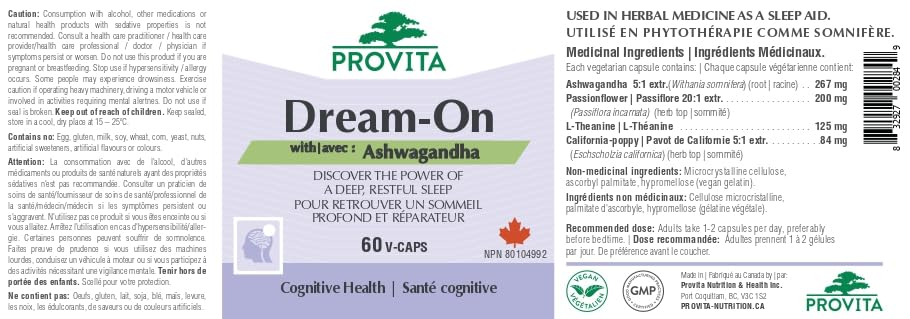 Dream-On™ - Melatonin Free Natural Sleep Aid by Provita | Ashwagandha, California Poppy, Passionflower & L-Theanine | Support A Healthy Sleep Cycle | Non-Habit Forming Sleep Supplement | 60 Capsules