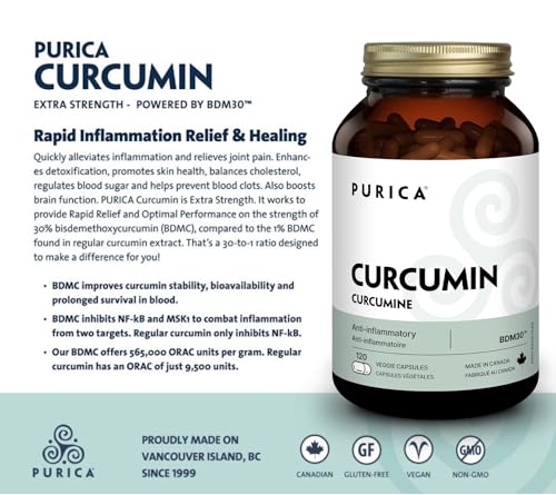 PURICA - Curcumin - Extra Strength - 30% BDMC - Vitamins for Skin, Brain Health Supplements