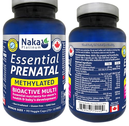 Naka Platinum Prenatal Bioactive Multi, Methylated, Essential Nutrients for Mom's Health and baby's development, For Pregnant and Breastfeeding women , Made in Canada