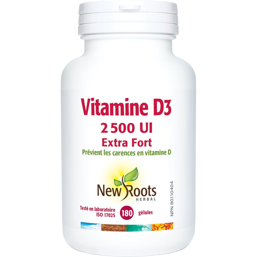 New Roots Herbal Vitamine D3 2500 UI Gélules 180 Unités, Approvisionnement de 6 Mois pour un Bien-être Quotidien, Favorise la Solidité des Os, des Dents et une Absorption Équilibrée du Calcium, Pratique, Facile à Avaler pour un Soutien Quotidien