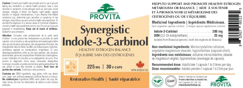 Synergistic Indole-3-Carbinol by Provita Nutrition (Canadian Made) 30 Vegetarian Capsules