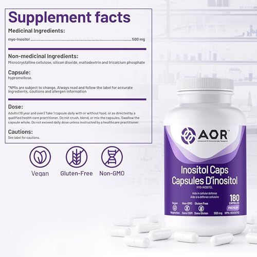 AOR - Inositol Caps 500mg, 90 capsules - Supplément de Myo-Inositol pour le soutien de l'humeur, la santé cérébrale et la santé mentale - Capsules d'Inositol - Aide à réguler les systèmes de signalisation cérébrale