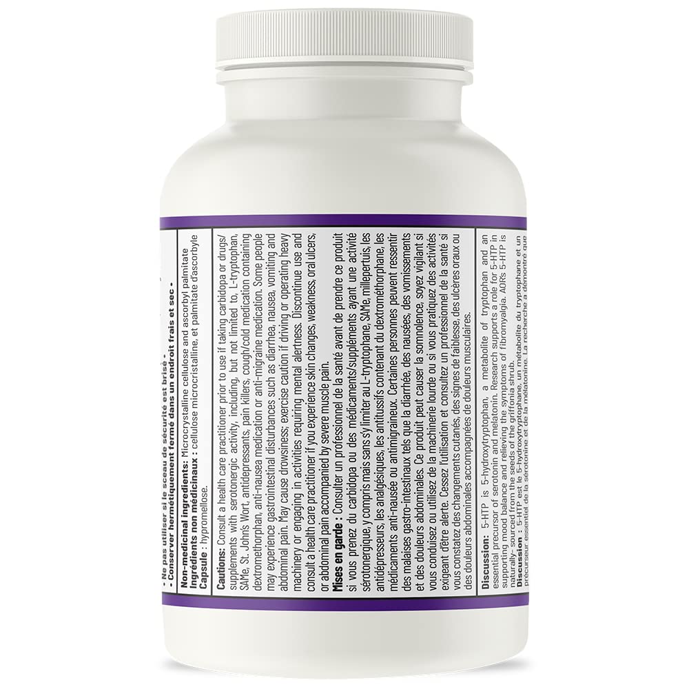 AOR 5-HTP 50mg, 90 gélules, cure de 30 jours – Complément de 5-hydroxytryptophane pour la relaxation, le soutien de la sérotonine et un sommeil réparateur – Végétalien, sans OGM ni gluten, facile à avaler, formule à base d'acides aminés