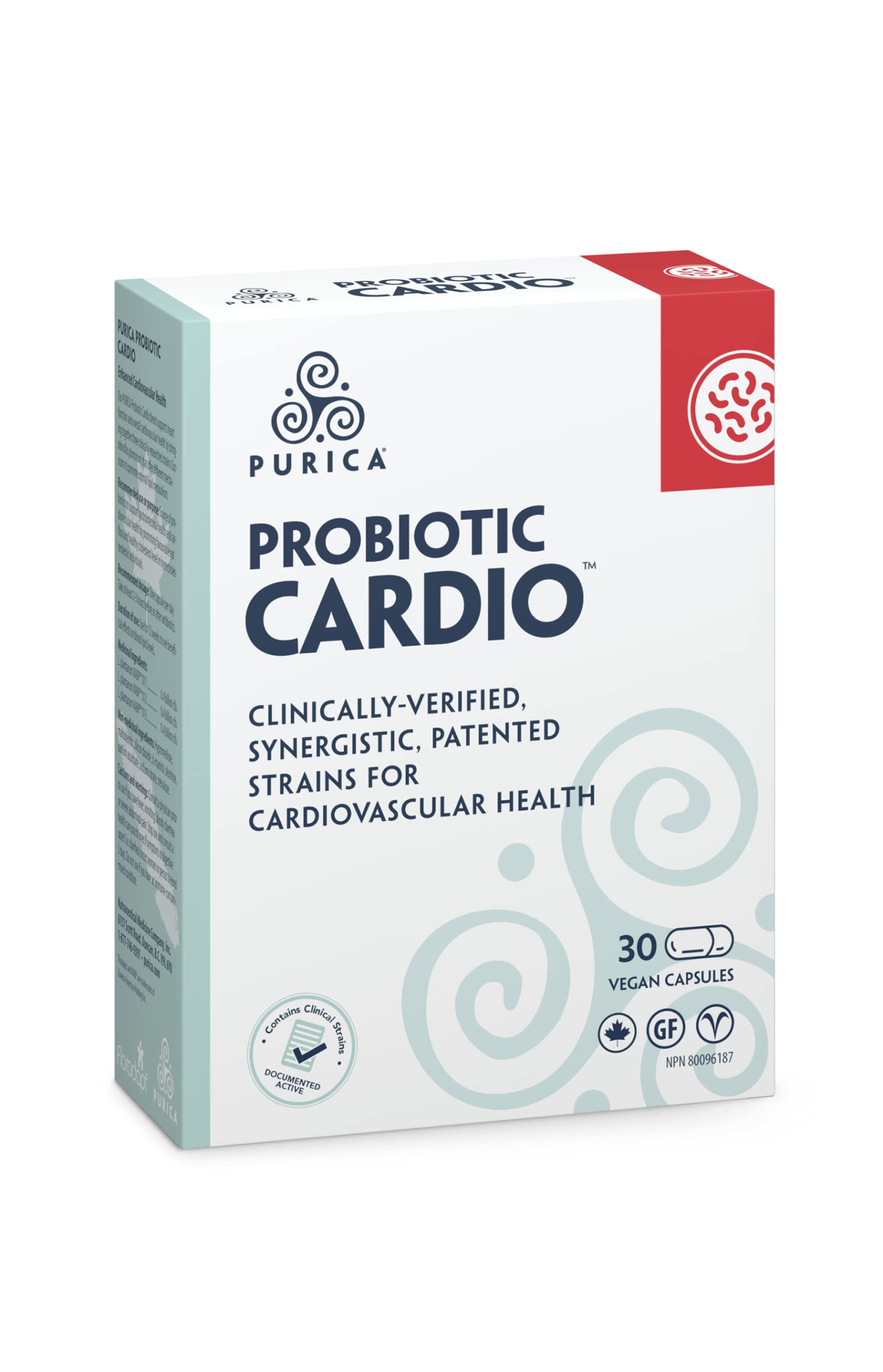 PURICA - Probiotic Cardio Formula, 30 Vegan Capsules 30-Day Supply - Supports Heart Function and Overall Cardiovascular Health - Support Gastrointestinal Health - Non-GMO and Gluten-Free