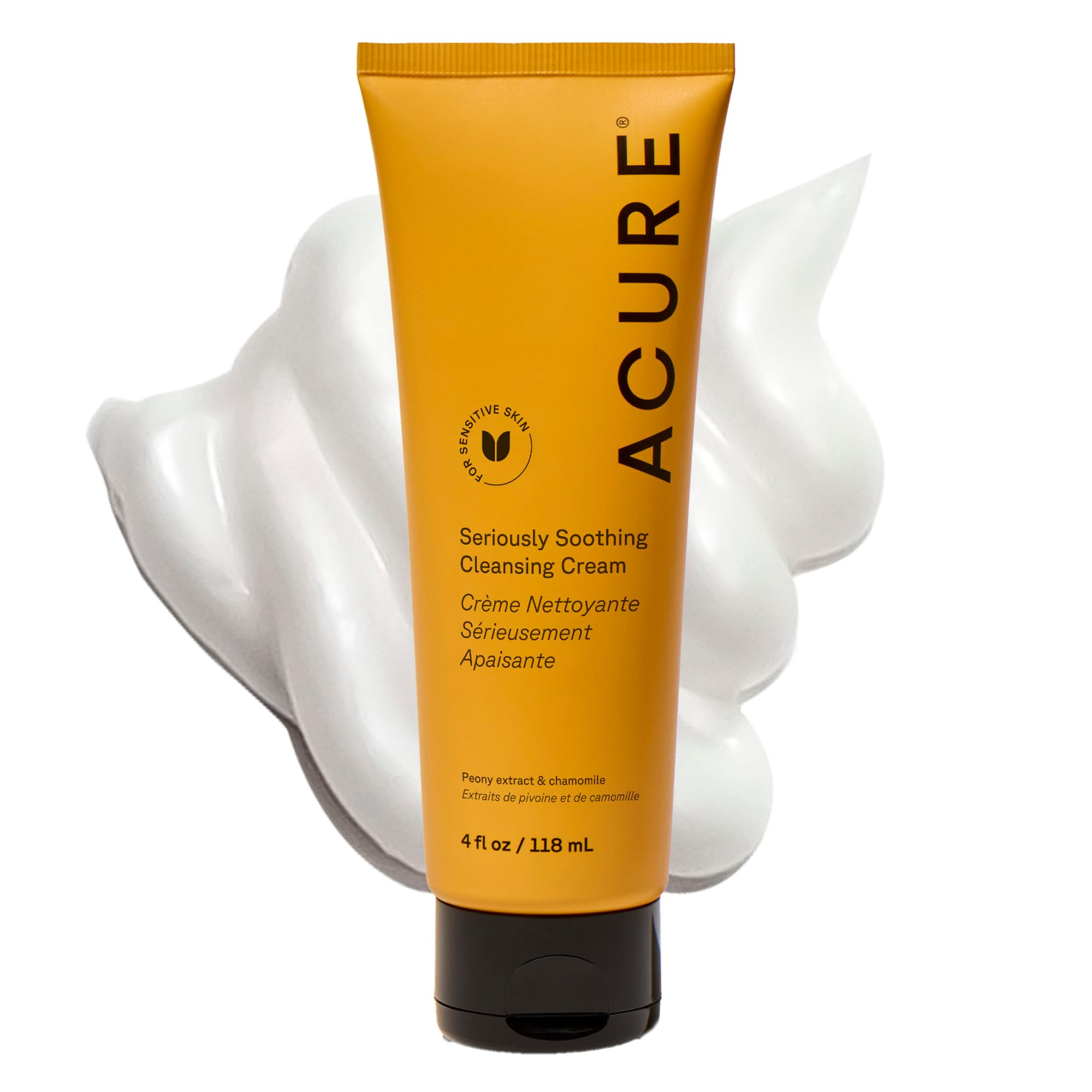 Acure Seriously Soothing Cleansing Cream - Gentle Hydrating & Exfoliating Face Wash, Daily Facial Cleanser for Women & Men with Chamomile & Sunflower Amino Acids, Sulfate Free, Vegan - 118ml