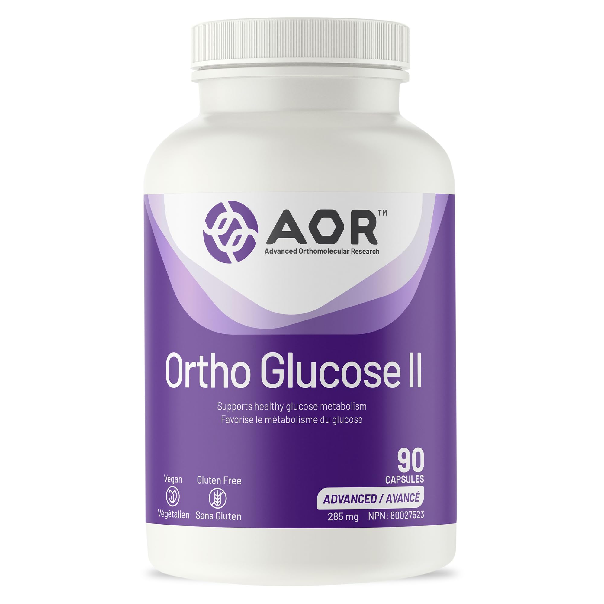 AOR Ortho Glucose II 285 mg, 90 capsules, approvisionnement de 90 jours – Soutien équilibré de la glycémie et complément pour la santé nerveuse – Végétalien et sans gluten – Picolinate de chrome pour le maintien du taux de glucose sanguin