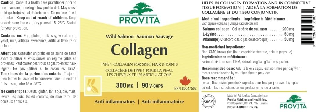 Collagène de saumon sauvage par Provita Nutrition (Fabriqué au Canada) 90 gélules