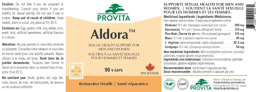 Aldora Complément Naturel pour la Santé Sexuelle, l'Énergie et le Soutien Hormonal – Maca, Shatavari, Cordyceps, L-Arginine – Végan, Sans OGM – 90 Gélules