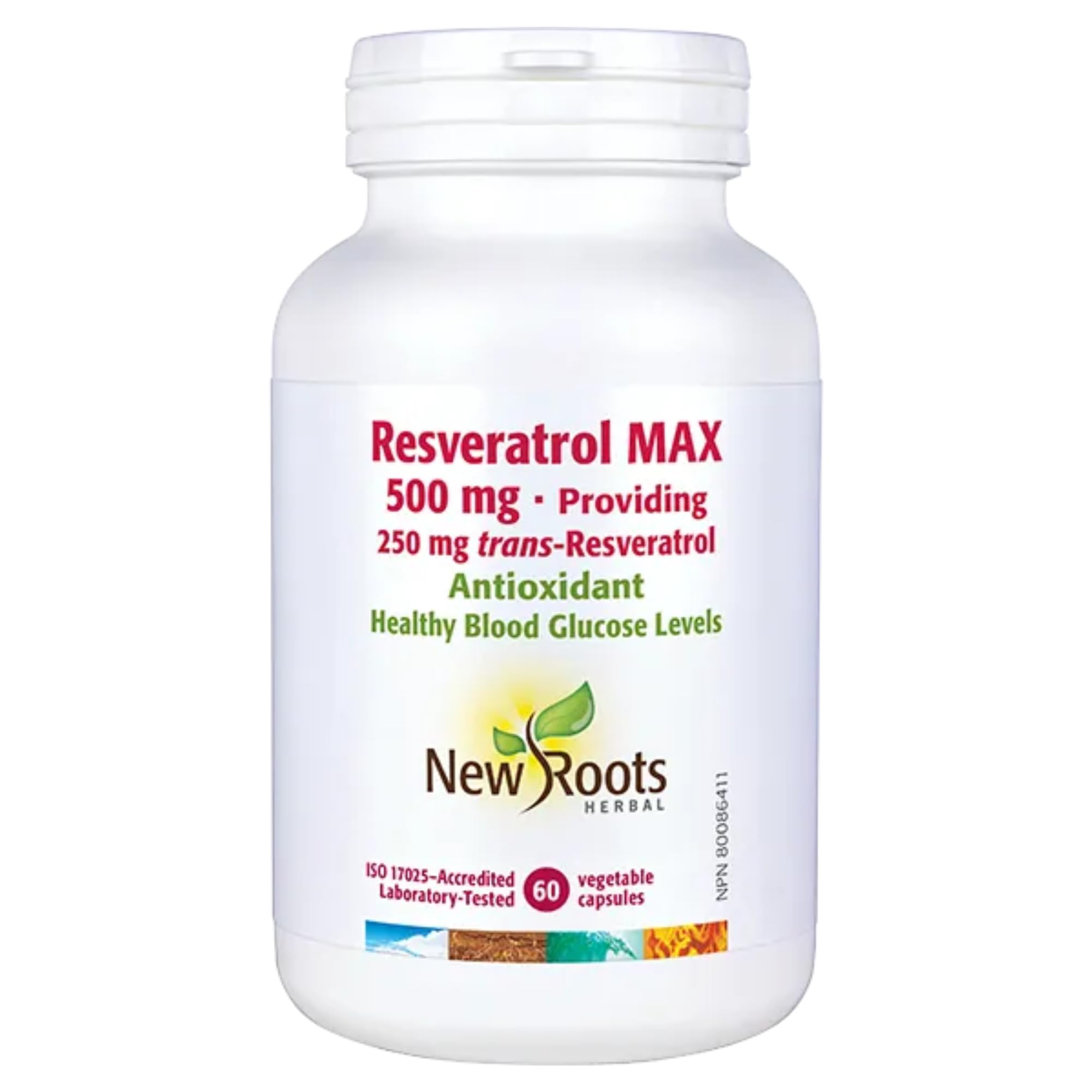 New Roots Herbal Resveratrol Max 500mg 60 Capsules 60-Day Supply - Providing 250 mg Trans-Resveratrol - Antioxidant, Healthy Blood Glucose Levels