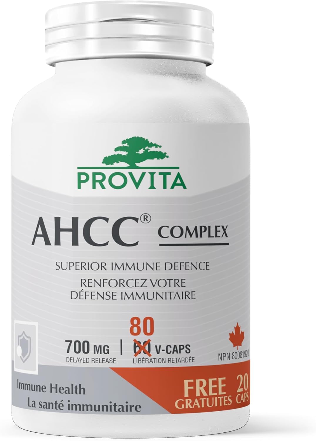 Provita AHCC Pro – Antioxidant Supplement with AHCC Mushroom Extract – Supports Immune Function & Cellular Wellness – Vegan, Delayed-Release Capsules – 80 Count, Made in Canada