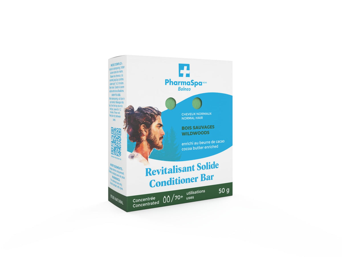 PharmaSpa Wildwoods Conditioner Bar for Hair & Beard, 50g - Deep Hydration with Cocoa Butter, 97.8% Naturally Derived, Enhances Shine & Manageability, Woody Scent, 70+ Uses, Travel-Friendly Solid Bar