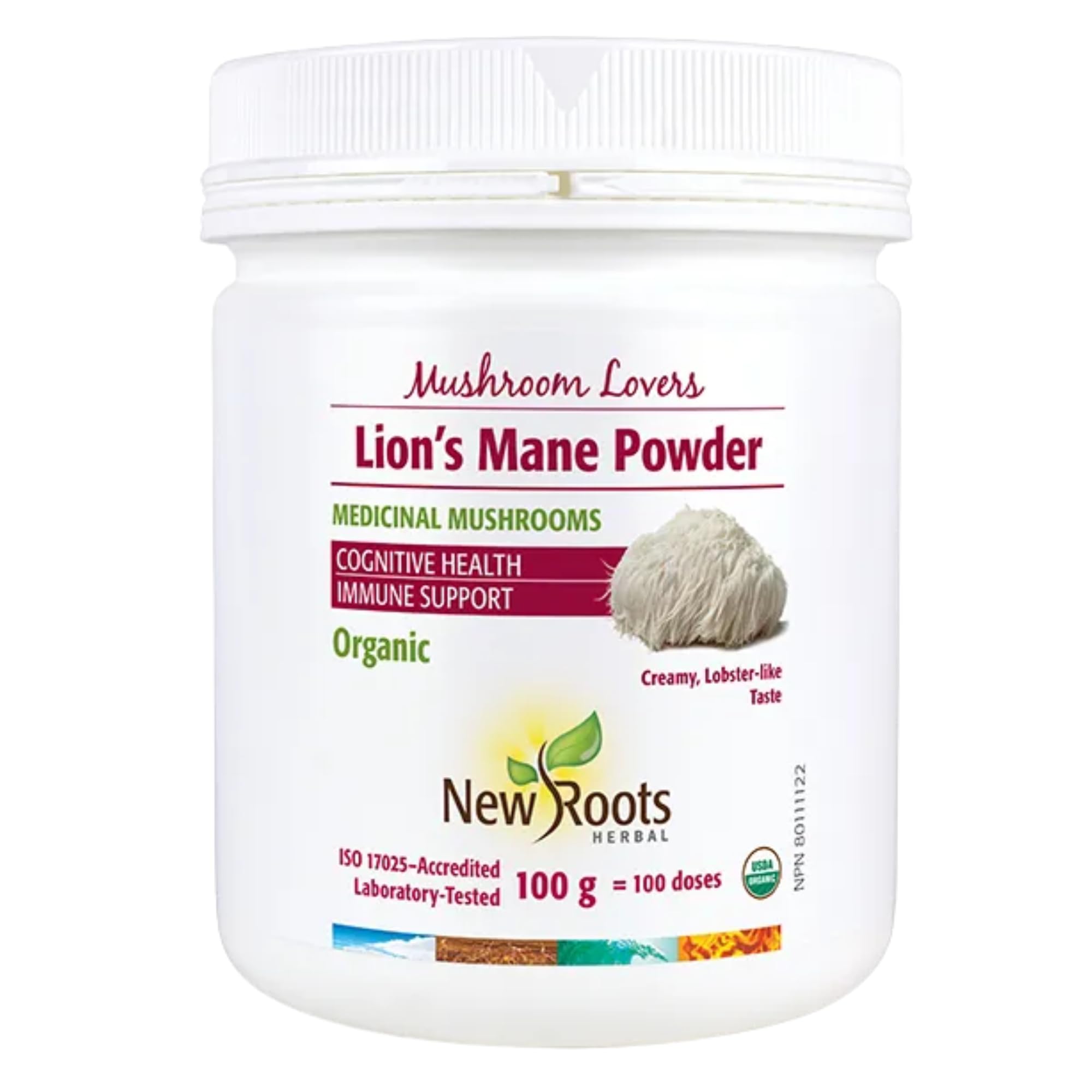 New Roots Herbal Poudre de Crinière de Lion pour Amateurs de Champignons 100 g, 100 Portions – Extrait de Corps Fructifère Biologique, Superaliment Riche en Antioxydants, Fabriqué au Canada, Sans OGM