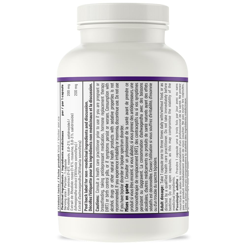 AOR Relax & Recharge 400mg 90 Gélules Fourniture de 90 Jours - Extrait de Rhodiola Rosea & Ashwagandha, Supplément Herbal - Conçu pour une Meilleure Concentration & Clarté Mentale, Soutient le Calme & la Vitalité, Végétalien, Sans OGM