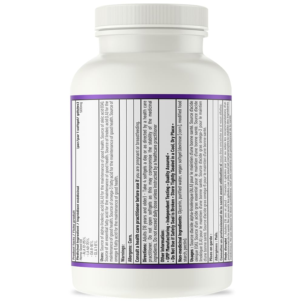 AOR Hemp Seed Oil, Cold Pressed, Vegan Omega 3 6 9, 500 mg, 120 Softgels