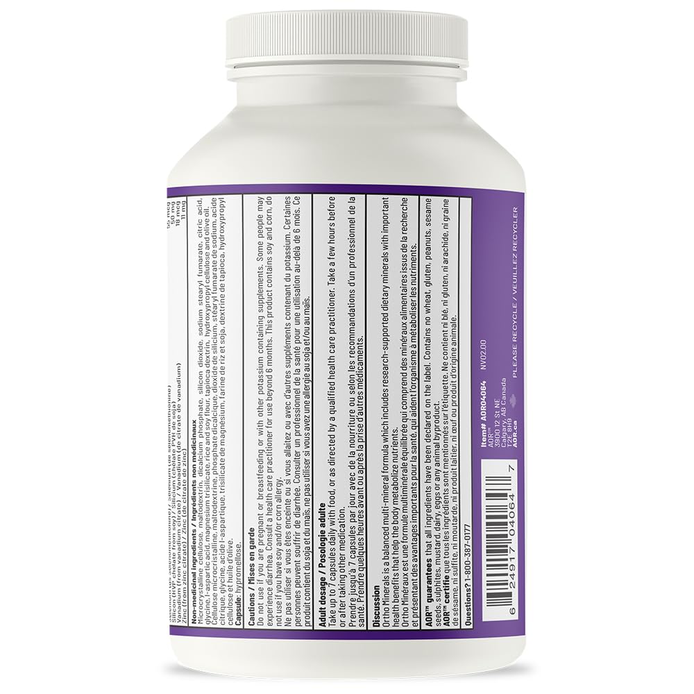 AOR Ortho Minerals, 210 Gélules Végétales, Un Mélange Multiminéral Équilibré Pour 30 Jours, Avec D3, Zinc, Cuivre, Chrome, Soutient le Bien-être Quotidien, le Métabolisme, la Fonction Osseuse et Musculaire, Sans OGM, Sans Gluten