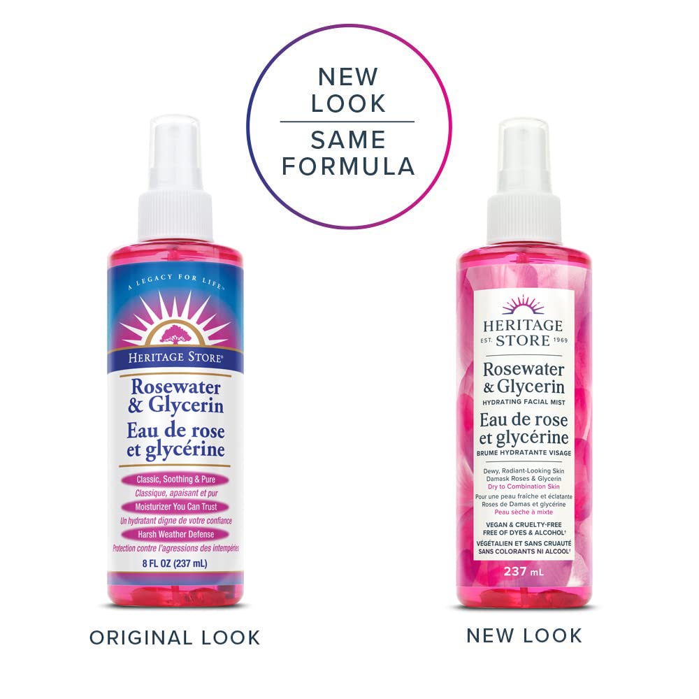 Heritage Store Rosewater & Glycerin | Hydrating Facial Mist | Locks in Moisture for Radiant Skin | Vegan & Cruelty Free | Alcohol & Paraben Free | 237 ml, Clear
