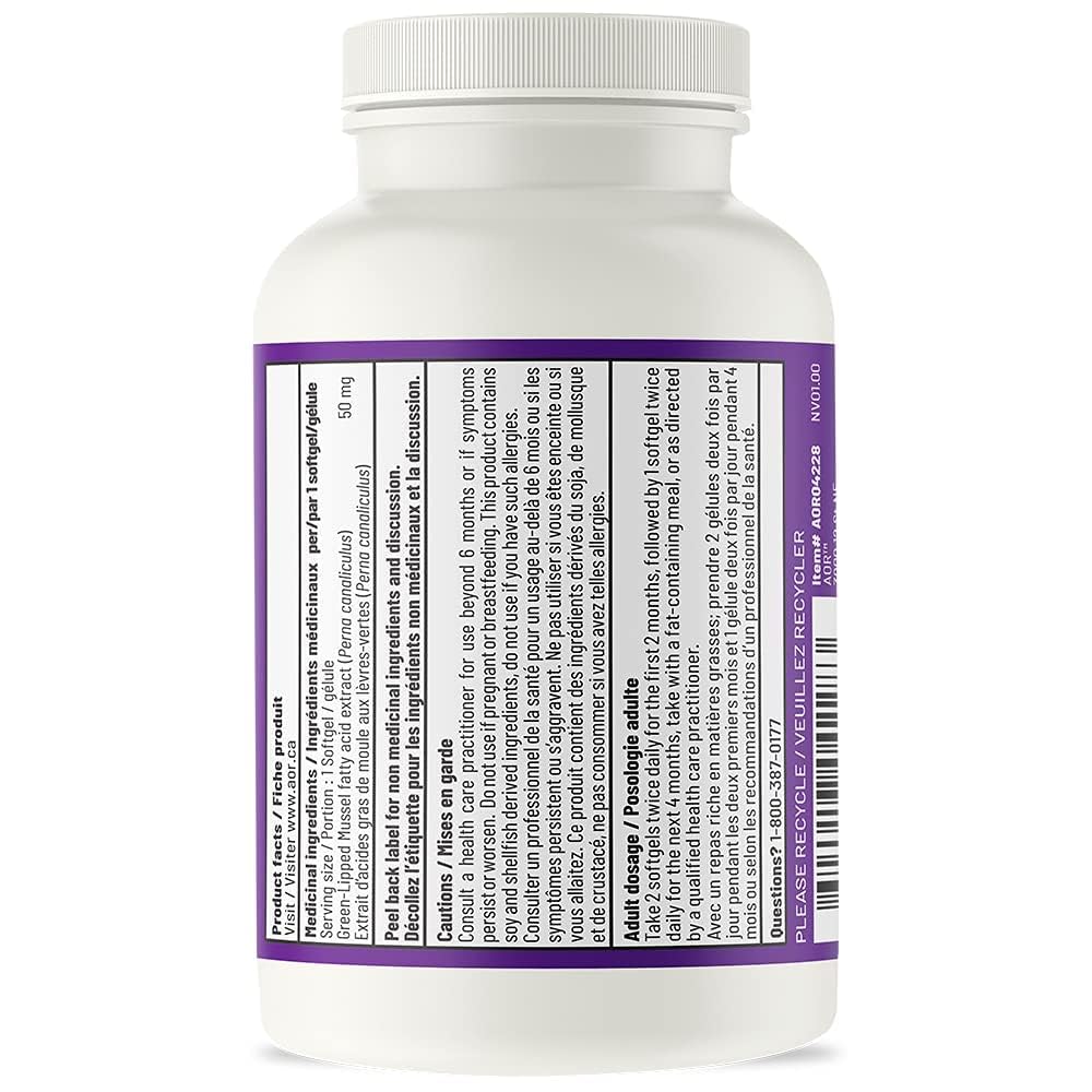 AOR Green Lipped FFA Mussel Omega-3 Supplement, 60 Softgels - Joint Comfort & Active Lifestyle, Free Fatty Acids Extract from Green Lipped Mussels, Non-GMO, Gluten-Free and Absorbable