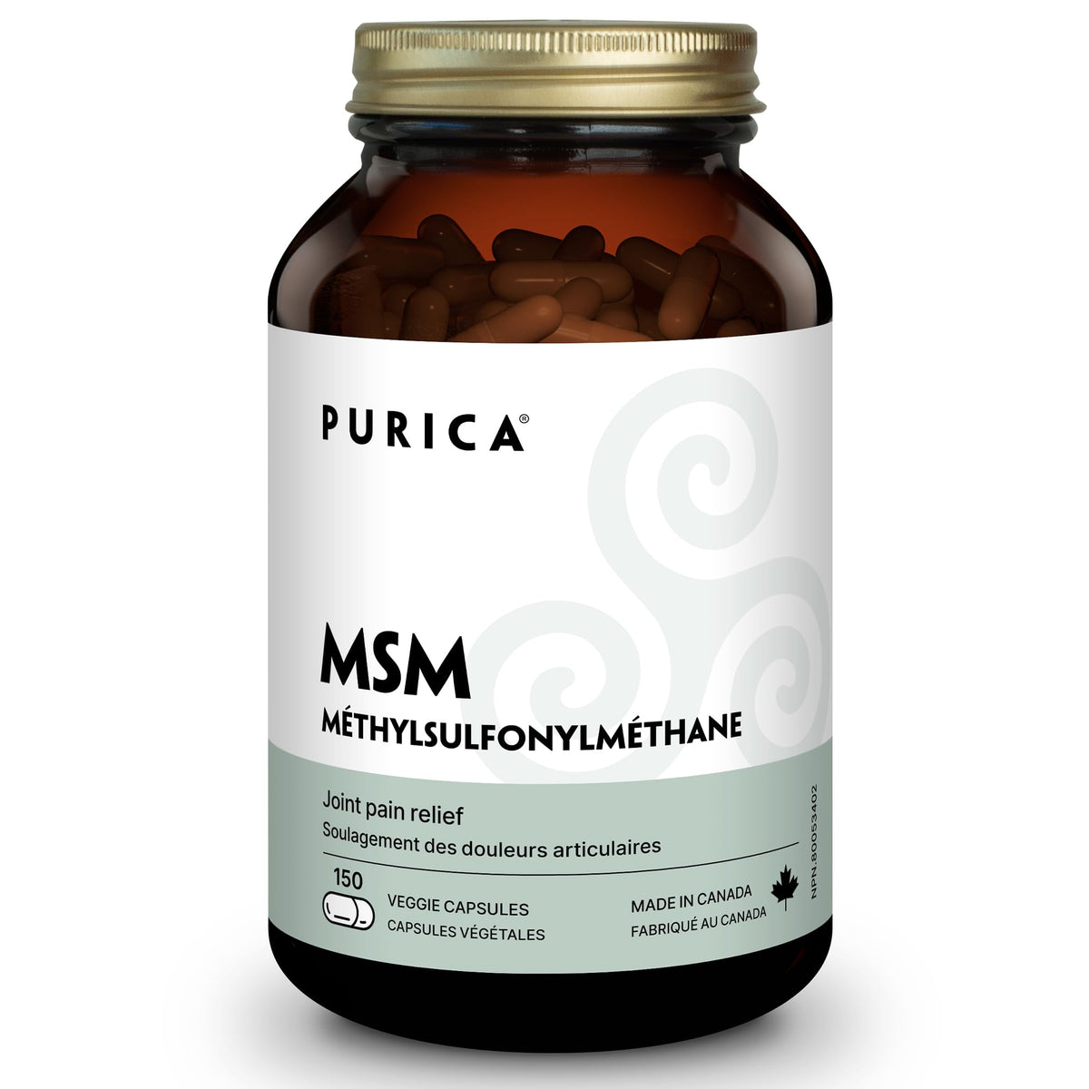 PURICA MSM Supplement, 500 mg, Vegan Capsules, 150 Capsules, Made in Canada