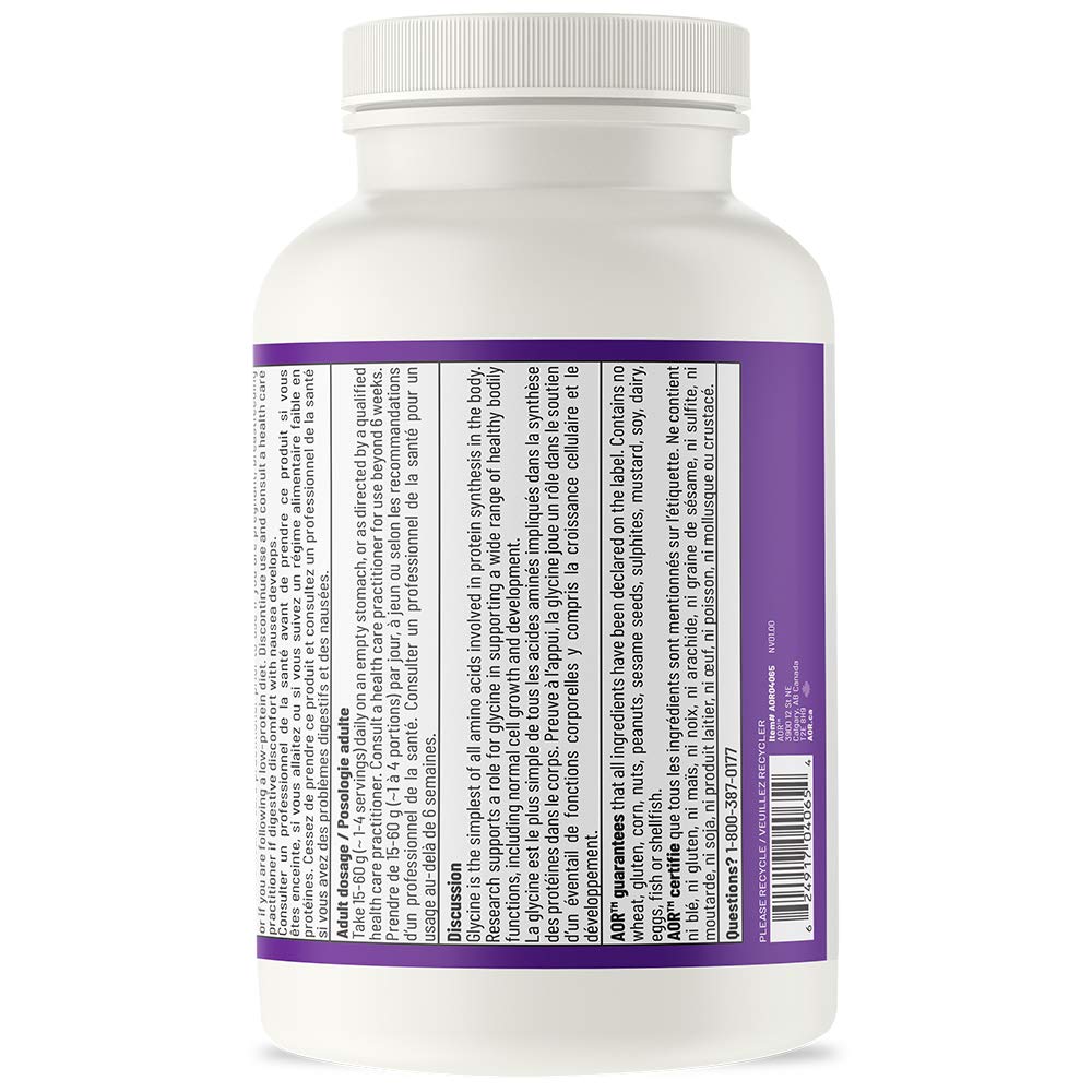 AOR Glycine Powder Supplement, Powdered Glycine, Vegan, 500g, 33 Servings