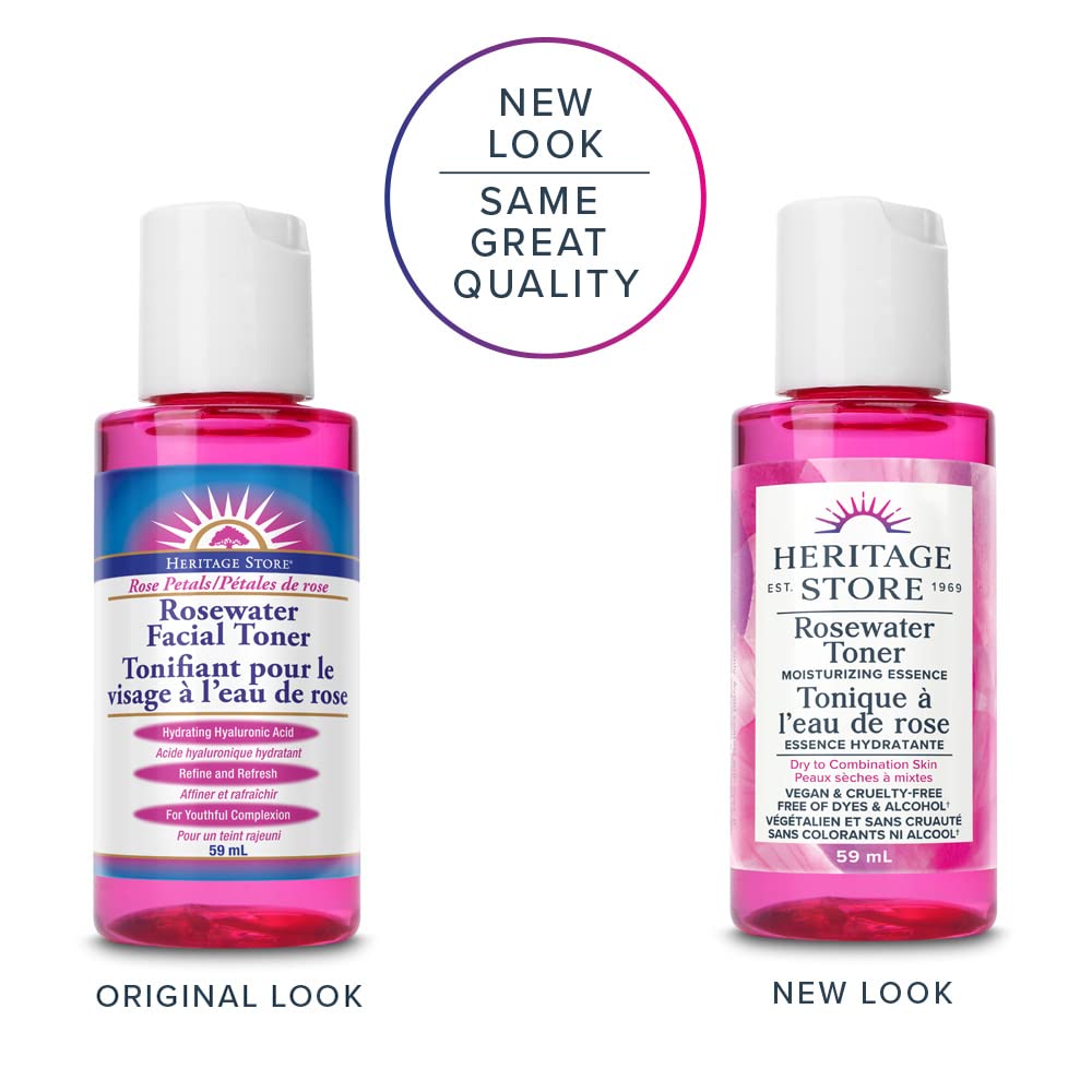 Heritage Store Rosewater Facial Toner | Tones and Refines Pores | Vegan & Cruelty Free | Free of Dyes & Alcohol |59 ml, Clear