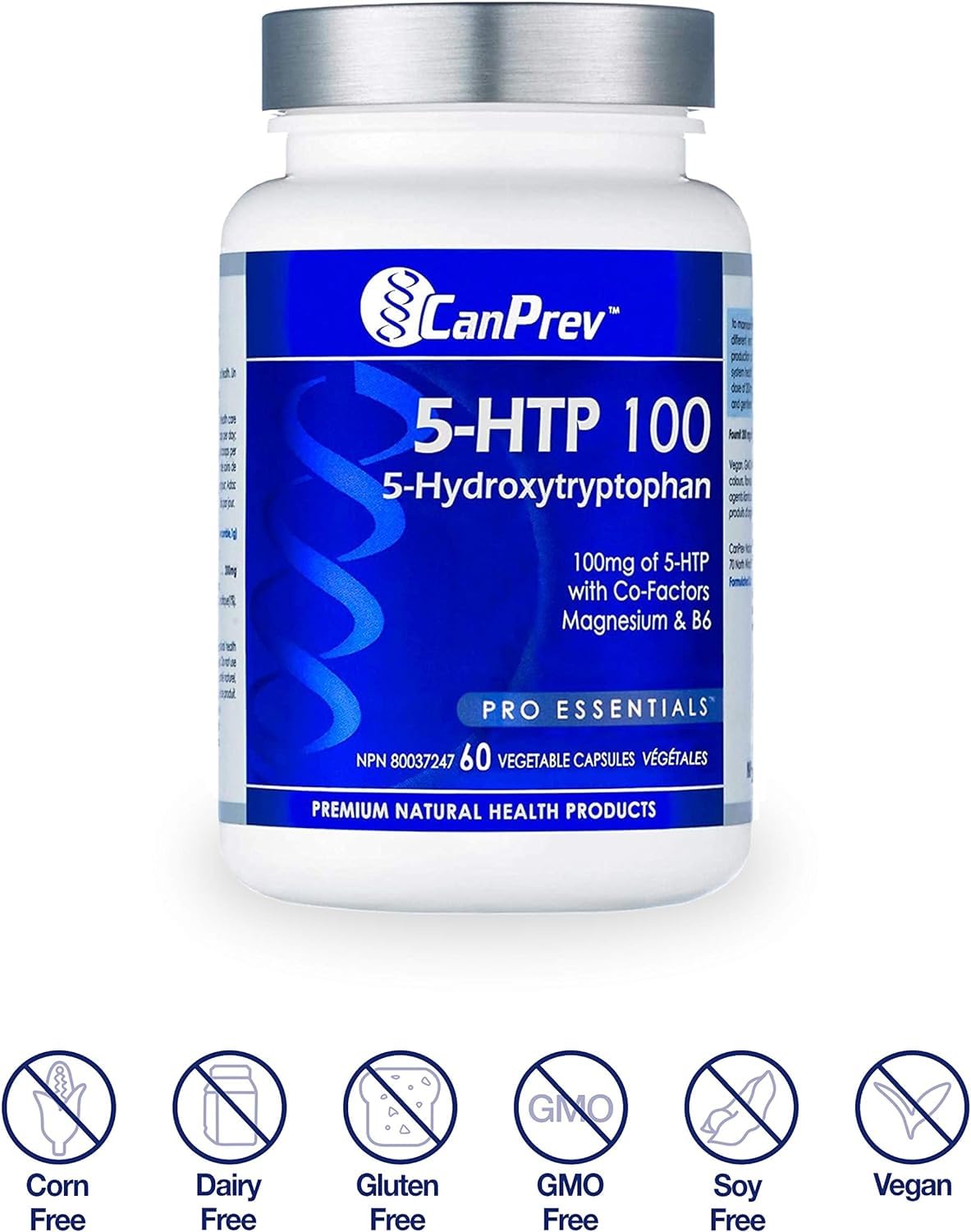 CanPrev 5-HTP Capsules, Magnesium Bisglycinate, 100 mg, 60 Veg Capsules