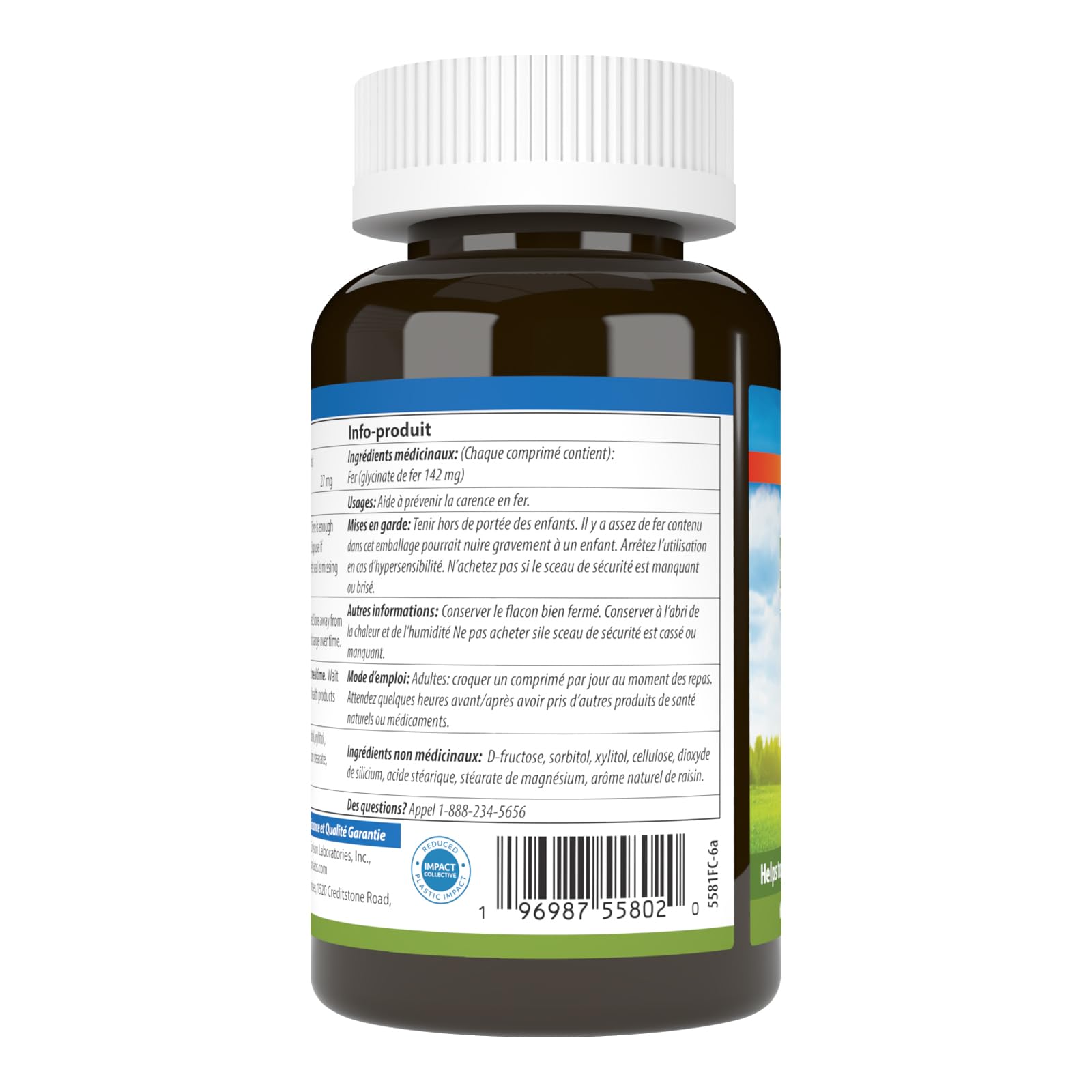 Carlson - Fer à croquer, 27 mg, Absorption supérieure, Production d'énergie, Bien-être optimal, Sans OGM, Raisin, 60 comprimés à croquer