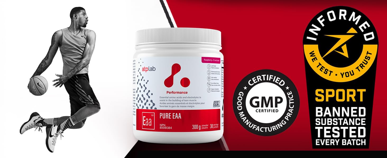 ATP LAB - Pure EAA en Poudre 300g (Saveur Framboise) - Supplément EAA - Poudre d'Acides Aminés Essentiels - Développement Musculaire - Récupération Musculaire