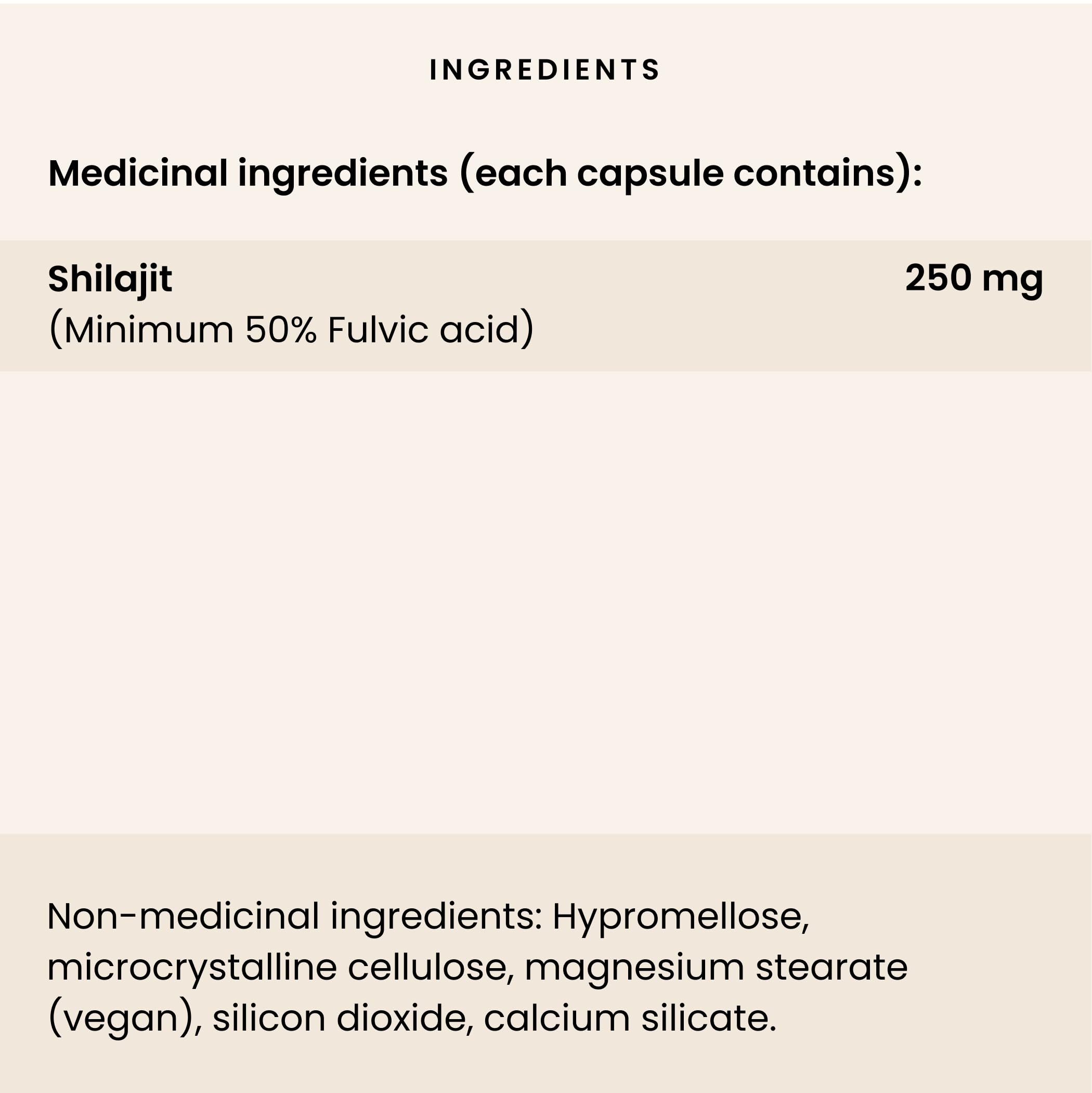 PURICA PrimaVie Shilajit pur de l'Himalaya avec 50 % d'acide fulvique, 250 mg par portion, 60 capsules végétaliennes pour 30 jours, favorise la vitalité, l'énergie, la performance et le bien-être quotidien pour les hommes, sans OGM et sans gluten