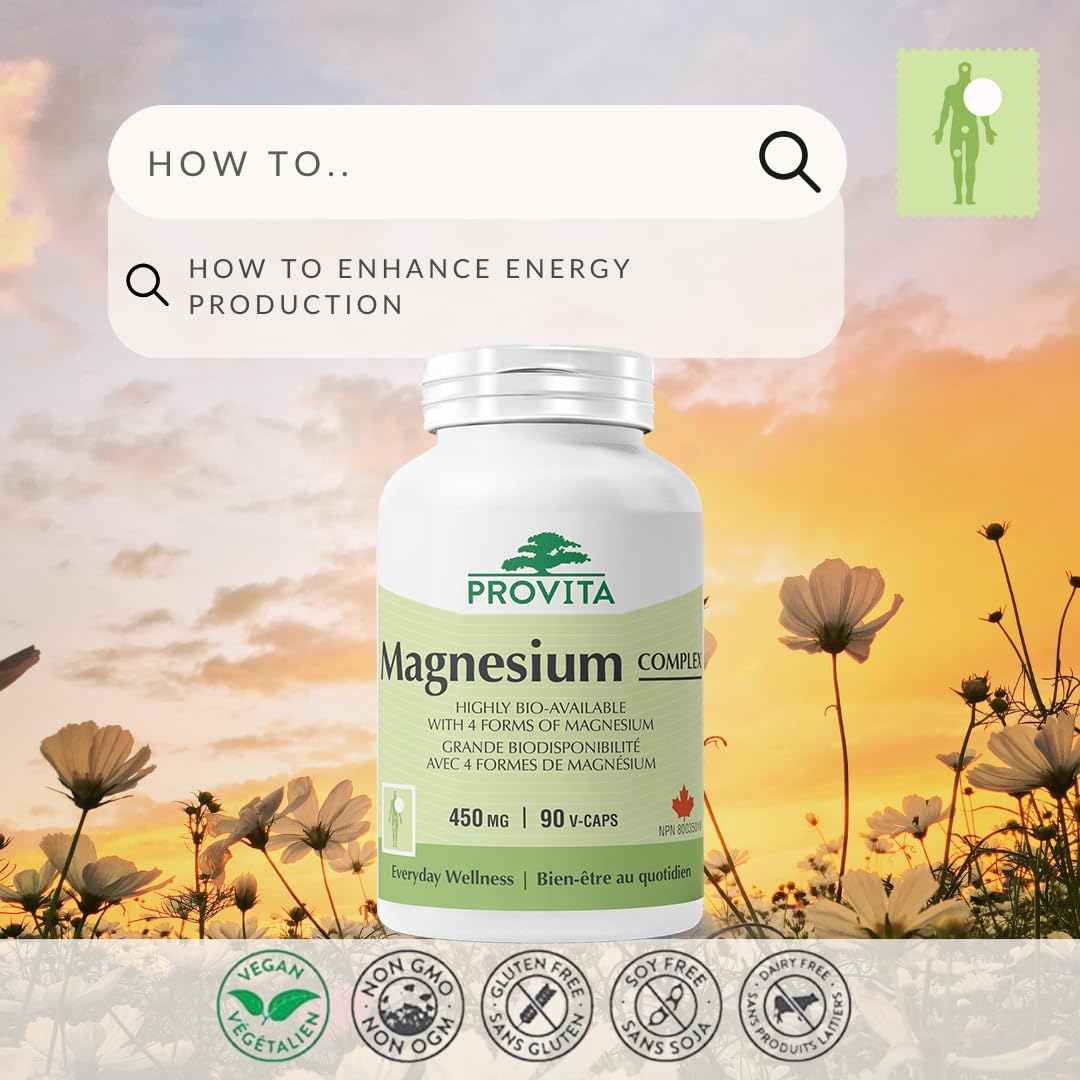 Provita Magnesium Pro™ - Formulation avancée avec 4 formes de magnésium, de la vitamine B6 et du calcium de corail. - Mélange végétalien hautement biodisponible (90 gélules)