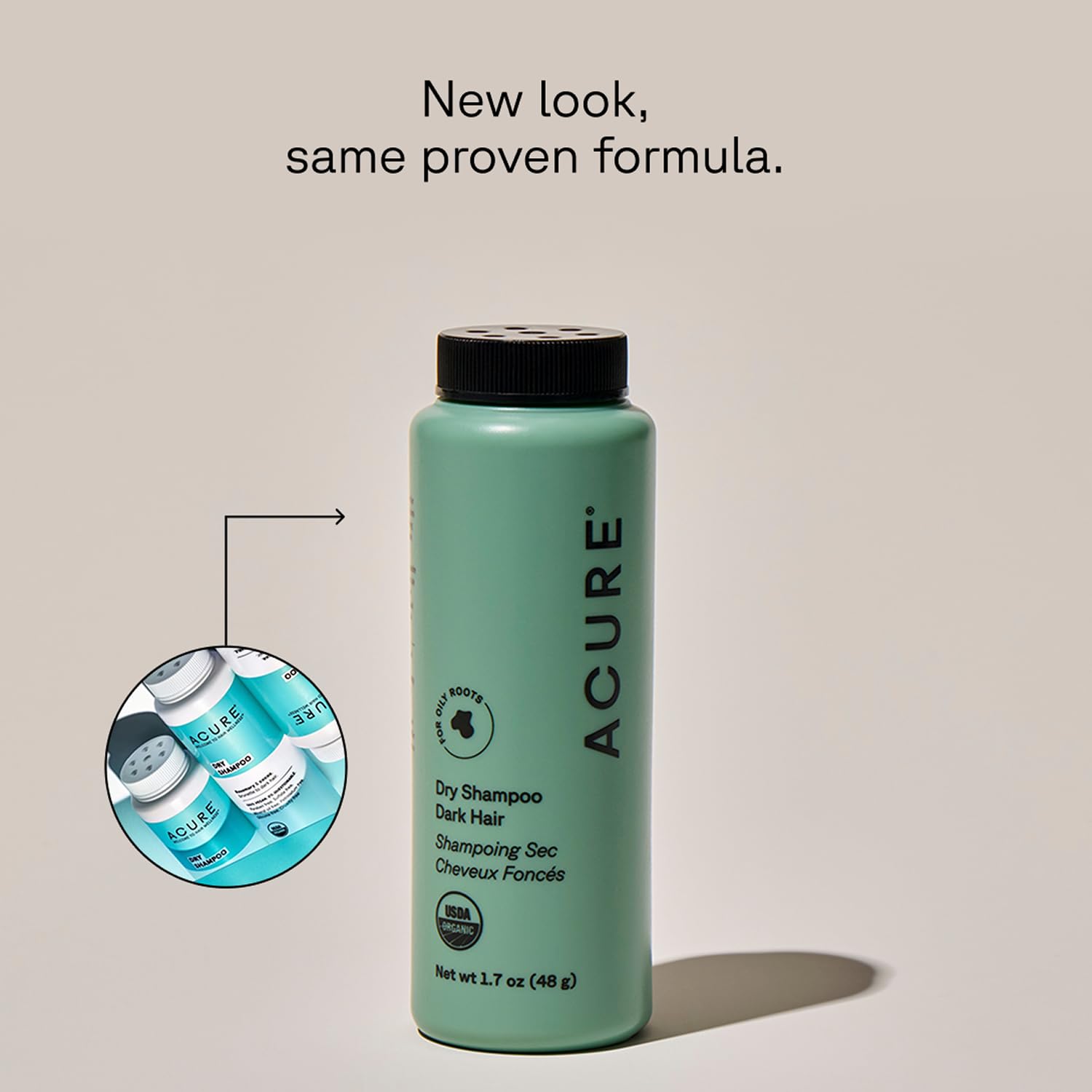 Acure Dry Shampoo - Mini Powder Dry Shampoo for Women with Brunette & Dark Hair, Care to Refresh Treated Color Tinted Hair with Rosemary & Cocoa, Non Aerosol, Clean, 100% Vegan, Travel Size
