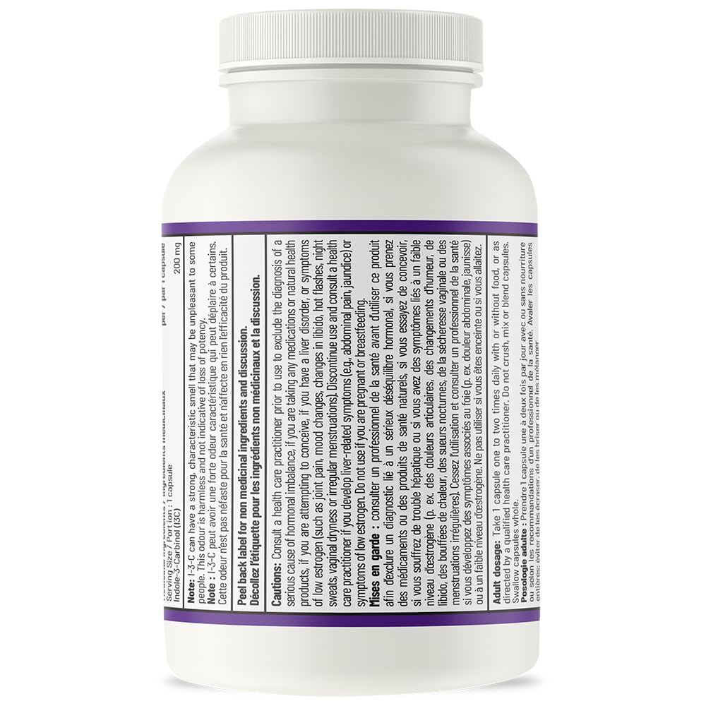 AOR Indole-3-Carbinol I-3-C 200mg 60 capsules — Approvisionnement de 60 jours — Soutien à l'équilibre des œstrogènes pour les femmes, favorise la clarté de la peau et la santé hormonale, bienfaits antioxydants — Végétalien, sans OGM et sans gluten