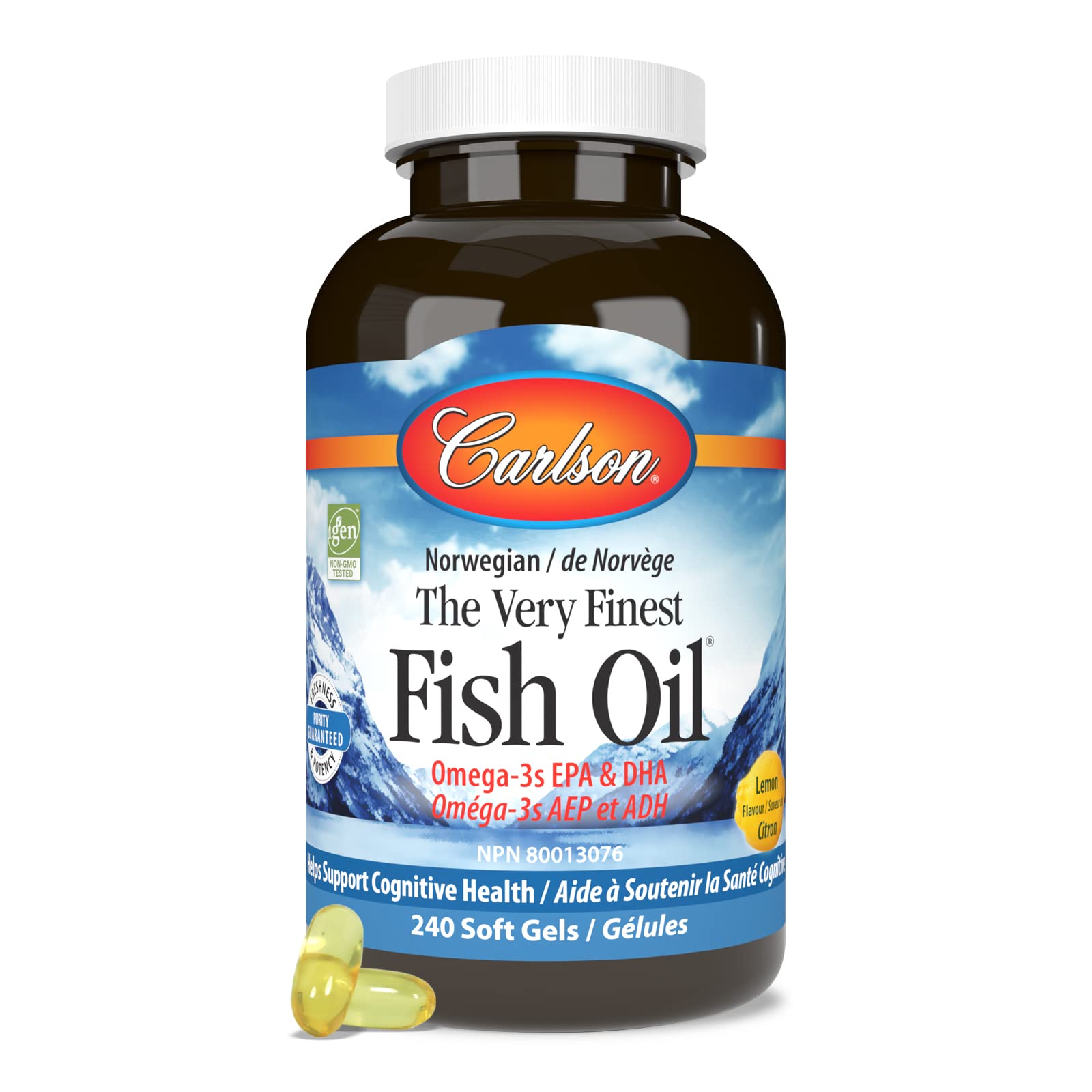 Carlson - Huile de poisson de très haute qualité, 350 mg d'oméga-3, supplément d'huile de poisson norvégienne, huile de poisson sauvage oméga-3, capsules d'huile de poisson issues de sources durables, supplément d'oméga-3