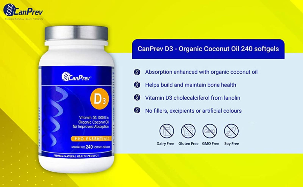 CanPrev Vitamin D3, 1000 IU, 240 Softgels, Bone Support, 240 Day Supply