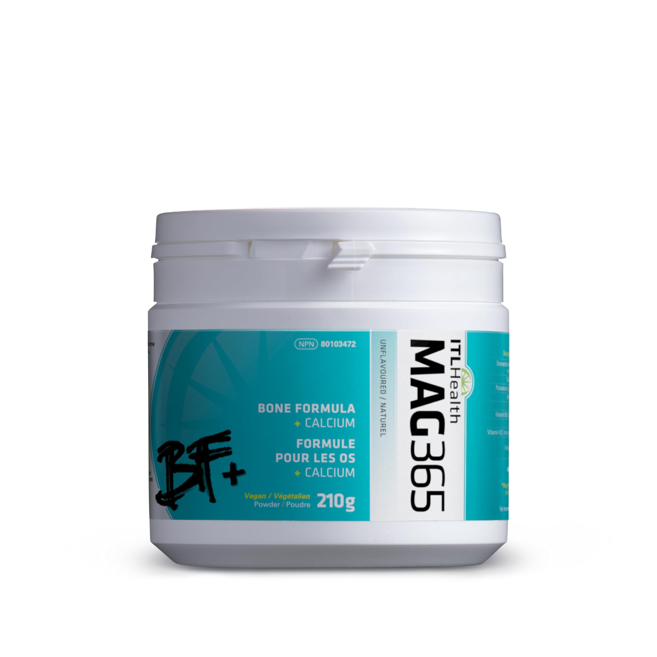 MAG365 ITL Health BF Plus Calcium, 210g 35-Servings - Ionic Magnesium Citrate Powder, Natural Citrus Flavor - Vitamin K2 D3 with Zinc, B6, C, Calcium & Potassium - Bone Support Formula for Men & Women