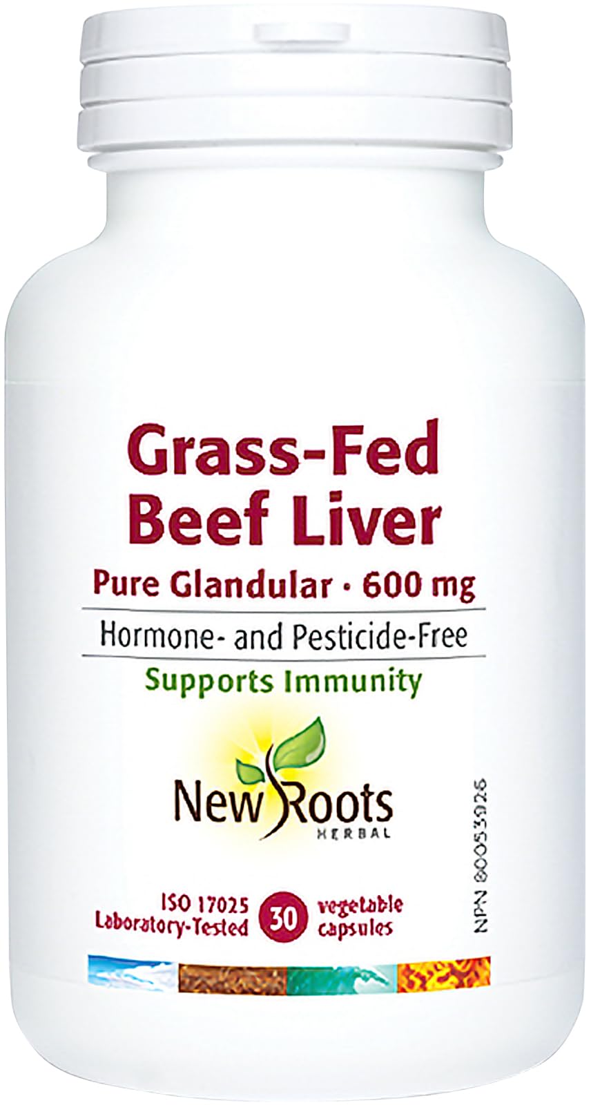 New Roots Herbal Foie de Bœuf Nourri à l'Herbe 600mg, 30 Gélules Végétales - Supplément Glandulaire Pur de Bétail Néo-Zélandais - Source Riche en Nutriments (Vitamines et Minéraux) - Sans OGM, Fabriqué au Canada