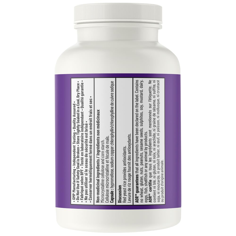 AOR Riz Rouge Fermenté 110mg, 60 gélules pour 60 jours - Extrait de levure fermentée avec antioxydants végétaux - Favorise l'équilibre du taux de cholestérol - Végan, Sans OGM et Sans Gluten
