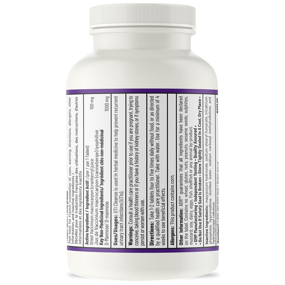 AOR - UTI Cleanse, 120 comprimés - Jus de canneberge avec supplément de D-Mannose - D-Mannose pour la santé des voies urinaires - Extrait de jus de canneberge séchée Vaccinium Macrocarpon