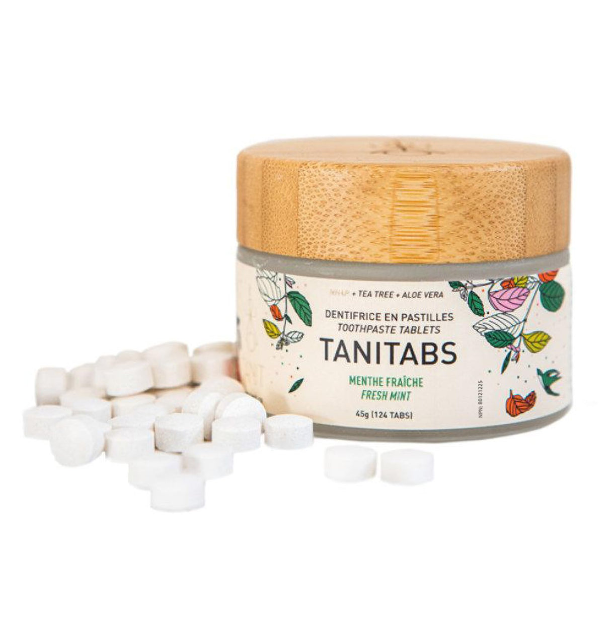 TANIT - TANITABS Fresh Mint Toothpaste Tablets - Fluoride-Free, Natural for Gum and Teeth Care, Zero-Waste, Eco-friendly, Perfect for Travel, Comes in Bamboo Jar - 124 Tabs